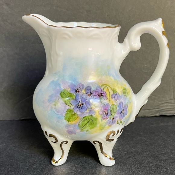 VTG Violet Tea Set Hand-painted Porcelain Teapot Creamer Sugar Bowl Victorian - Picture 9 of 16